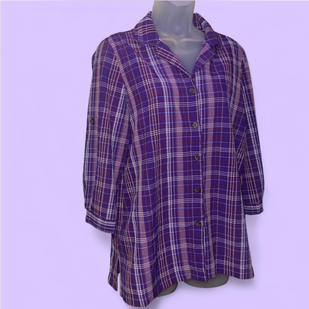 White Stag Purple Plaid Button Down Shirt M 8-10 - Picture 3 of 11